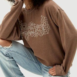 Pacsun Brown Crewneck with Mushroom print